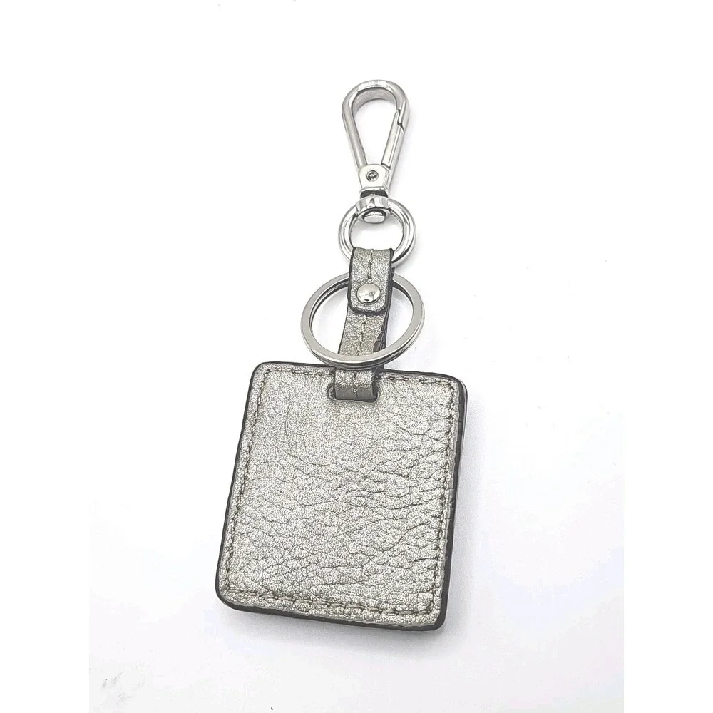 Tignanello‎ Triple T Silver Leather Silver Charm Metal Key Fob Keychain Hang Tag